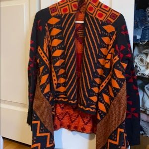 Aztec print open front sweater
